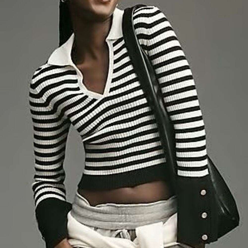 Anthropologie Maeve Miu Miu Style Striped Polo Knit Sweater | Preppy Collegiate